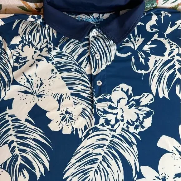 chubbies Light Weight Performance Golf Polo Hawaiian Print in Blue Men's XL - Picture 5 of 13